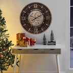 CLXEAST 24 Inch Large Wall Clock with Moving Gears, Antique Gold