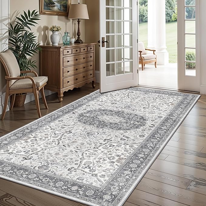 Hallway 4x8 Washable Runner Rug: Oriental Stain Resistant Entryway Kitchen Rug - Image 5