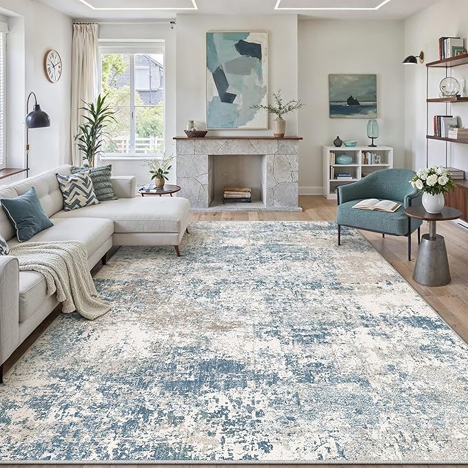 PureCozy Blue 6x9 Area Rug Washable Modern Abstract Living Room Carpet Non Slip - Image 2