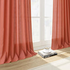 Coral Linen Curtains 84 Inch Length 2 Panels Set Back Tab Rod Pocket Light - Image 6