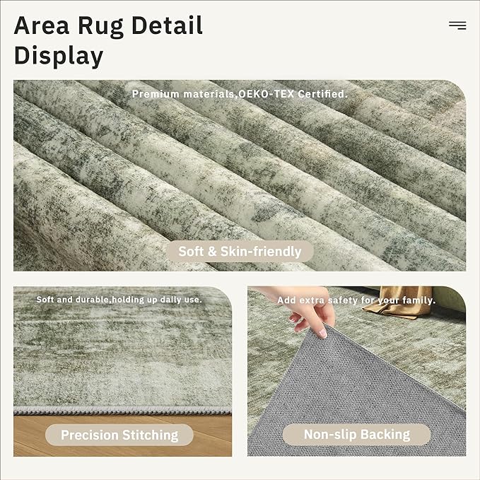 Soalmost Abstract Rug 5x7 Machine Washable Area Indoor Green Black Low Pile - Image 6