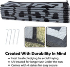 SAND MINE Reversible Mats, Plastic Straw Rug, Modern Area Rug, Large Floor Mat Rug for Outdoors, RV, Patio, Backyard, Deck, Picnic, Beach, Trailer, Camping (9' x 18', Black & Grey)