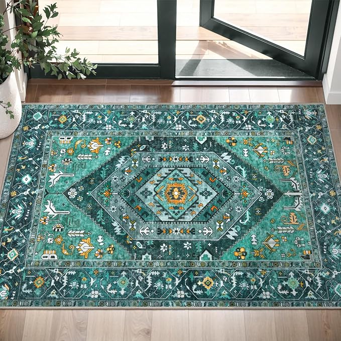 SERISSA Boho Rugs for Entryway, 2x3 Teal Entryway Rug Non-Slip Washable Small - Image 5