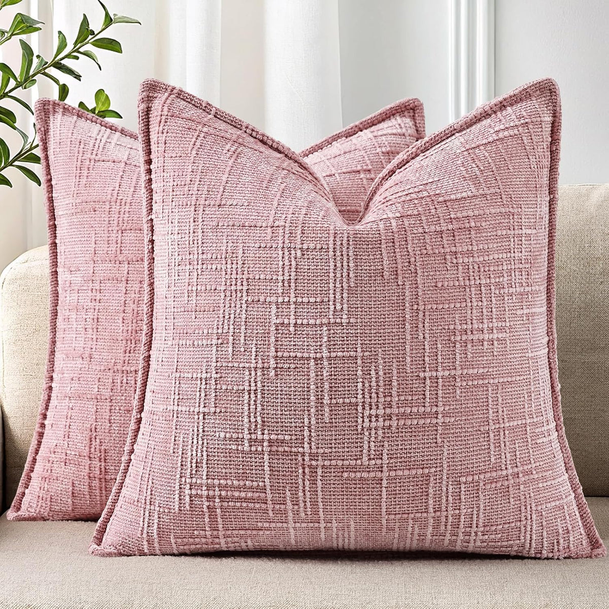 decorUhome Chenille Decorative Throw Pillow Covers 20x20 Set of 2, Pink