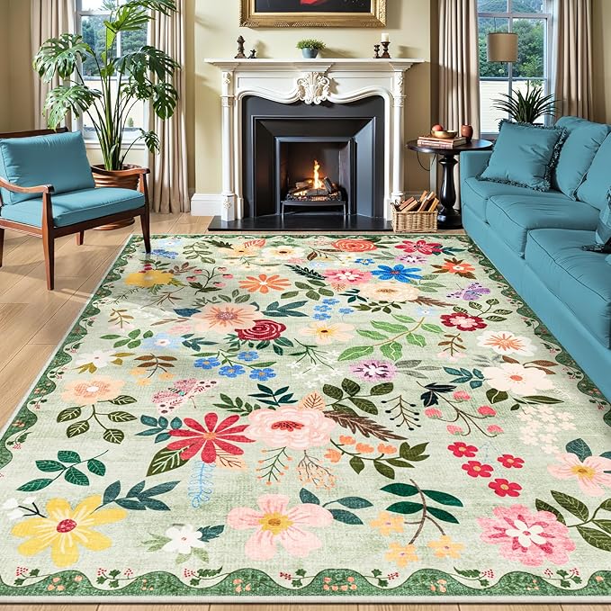 10x14 Area Rugs for Living Room: Floral Washable Rug Vintage Large Soft Boho by PLHXFRSoftAreaRugs