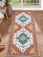 SERISSA Boho Washable Runner Rug, 2x5 Rug Non-Slip Vintage Orange Hallway by SERISSAHomeDecorCollection