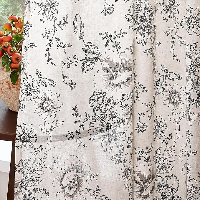jinchan Linen Floral Curtains Extra Wide - Image 2