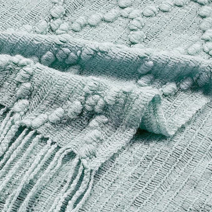 BOURINA Aqua Throw Blanket 50 x70 Inches Jacquard Argyle Throw Textured Solid - Image 6