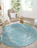 Unique Loom Bromley Collection Area Rug - Wells (3' 1" Round Aqua/Ivory)