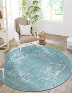 Unique Loom Bromley Collection Area Rug - Wells (3' 1" Round Aqua/Ivory)