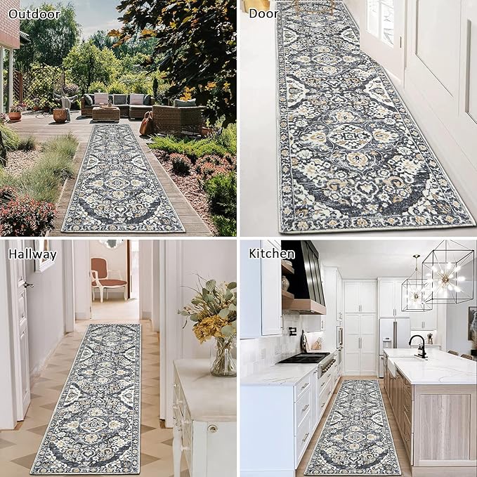 HEBE Hallway Runner Rug 2'x8' Washable Vintage Distressed Area Rugs Non Slip - Image 6