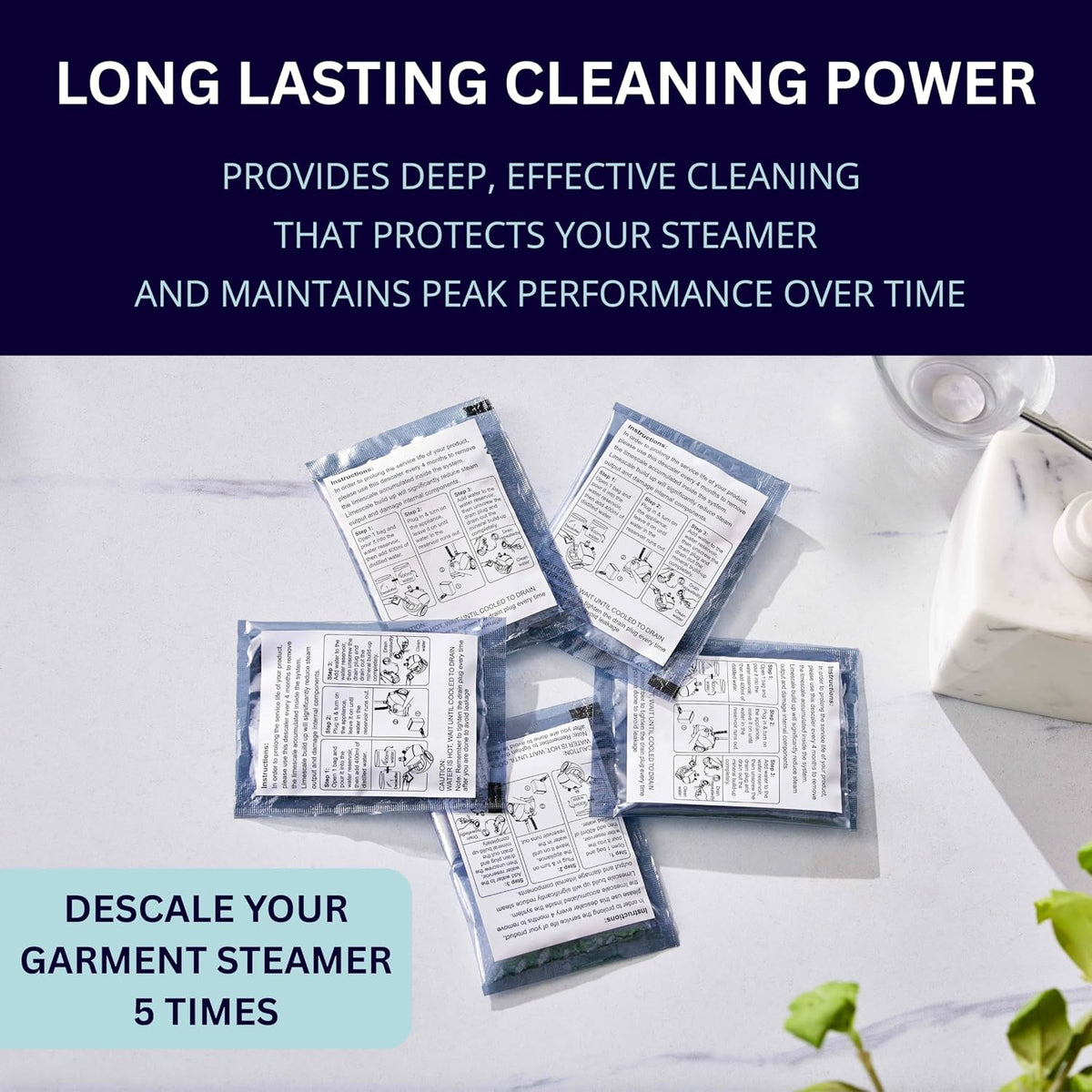 SALAV Garment Steamer Descaler Solution, Limescale & Mineral Buildup Remover, Universal Steamer Cleaner Packets, Monthly Appliance Care for Standing Clothes Steamers, 3pc Set
