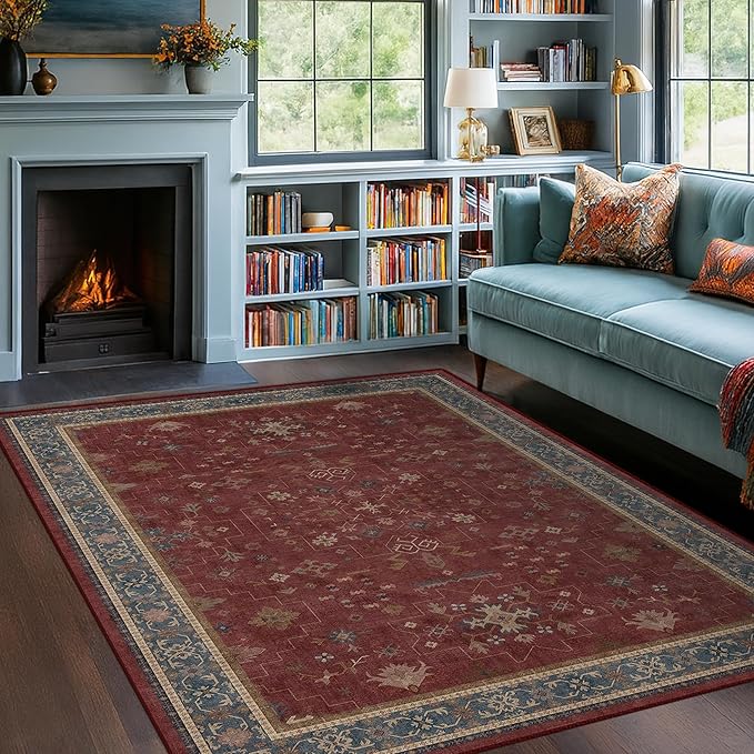 5x8 Boho Dark Red Rug for Living Room - Image 9