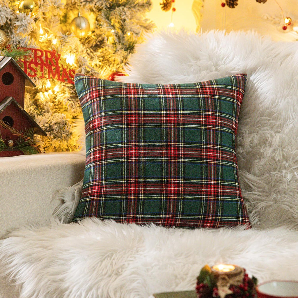AQOTHES Christmas Plaid Decorative Throw Pillow Covers Red Green 18x18