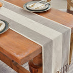 Wracra Linen Table Runner, Stripe Table Runners 72 Inches Long Coffee