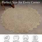 Hausattire Hand Woven Jute Crochet Rug, 3’ Round – Natural, Anti-Slip Accent - Image 5