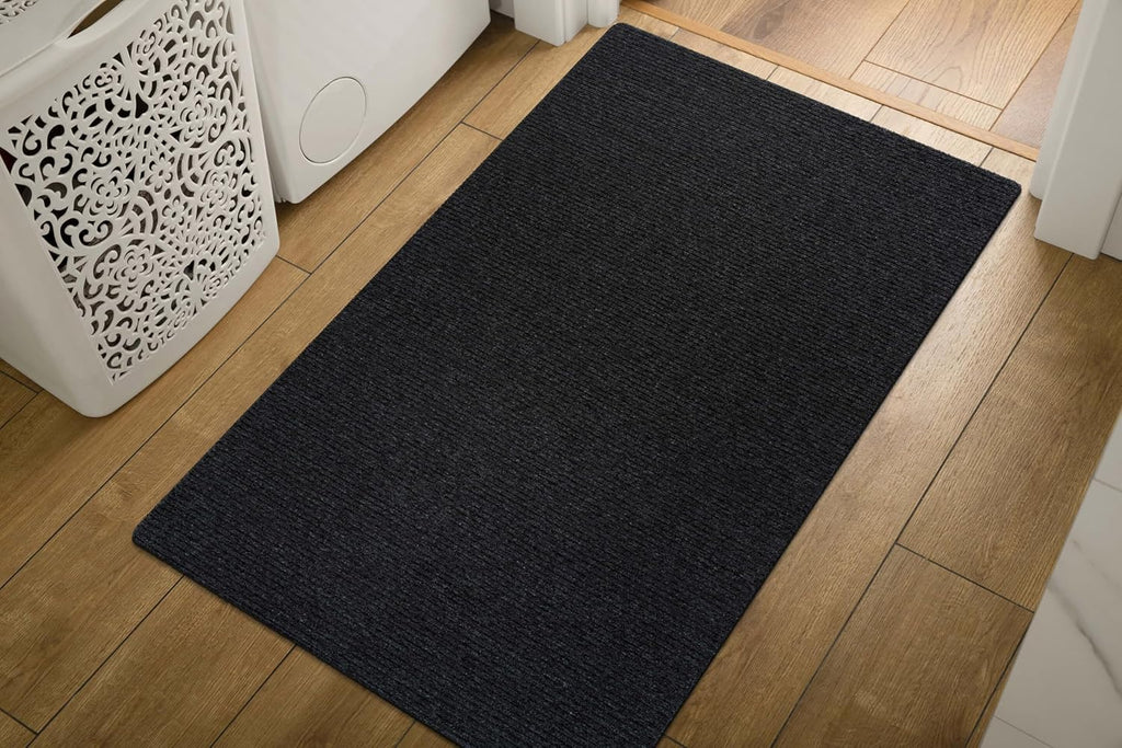 Luul Home Non Slip Dark Gray Solid Rubber Back Thin Door Mat for Entryway 2x3 for Kitchen, Rug for Bathroom, Stain Resistant Easy Cleaning Non Shedding Carpet Dark Gray 2 x 3