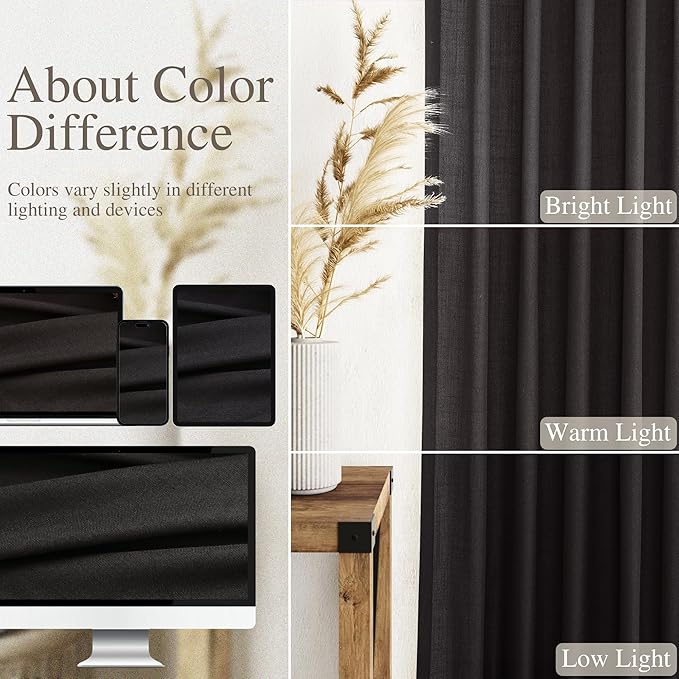 Nanspring Vintage Black Linen Curtains 84 Inch Length 2 Panels Set - Image 3