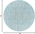 Unique Loom Outdoor Trellis Collection Area Rug - Tribal Trellis (3' 3" Round, Aqua/ Ivory)