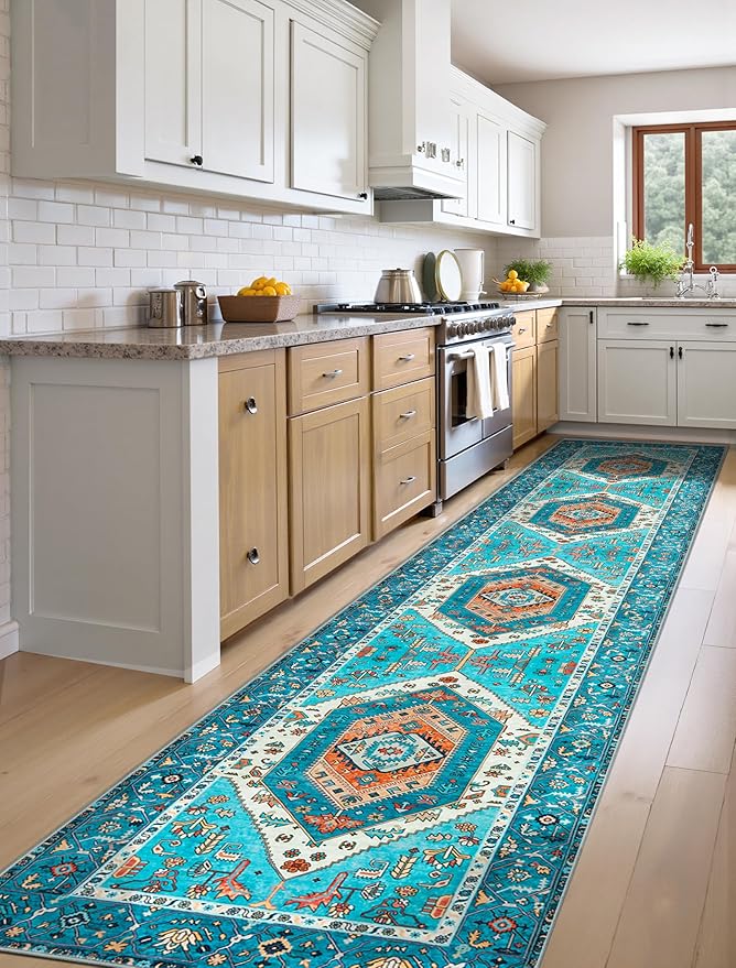 SERISSA Runner Rug for Hallways, Extra Long Boho Rug Ultra Soft Vintage Blue - Image 2