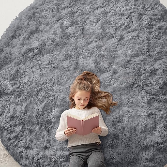 OLANLY Light Grey Round Rugs for Bedroom by OLANLY