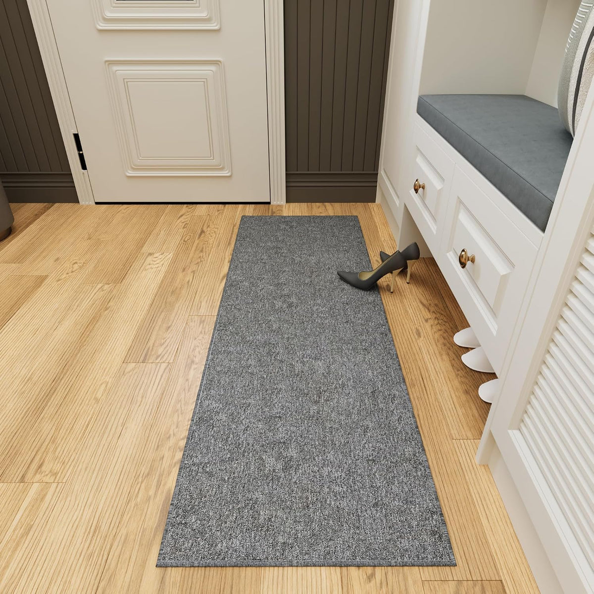 Ottomanson Door Mat Indoor Entryway Runner Rug – Non-Slip Durable Low-Pile Runner with Stain-Resistant Surface, 20" x 59", Gray