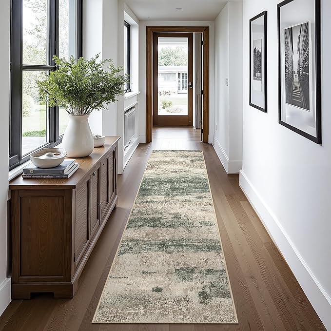 Runner Rug for Hallway Kitchen, Soft Modern Abstract Throw Rugs, Low Pile Floor - Image 2