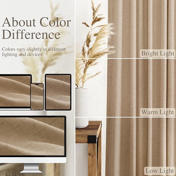 Nanspring Sand Beige Linen Curtains 84 Inch Length - Image 3