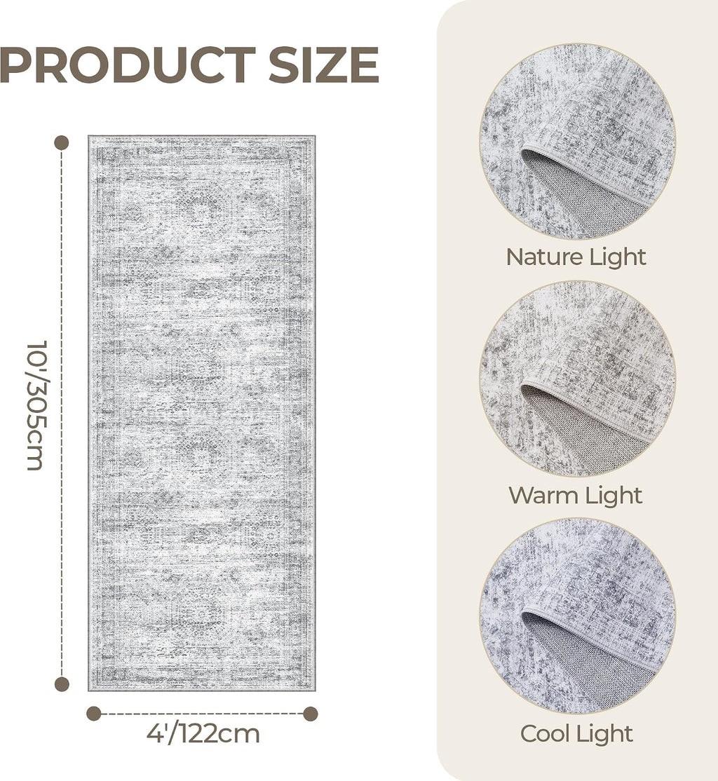 4x10 Runner Rug Non Slip,Washable Hallway Runner Rug,Grey