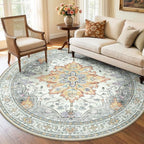 RELEANY Area Rugs 6ft Washable Non-Slip, Floral Vintage Distress Print Pattern by RELEANY