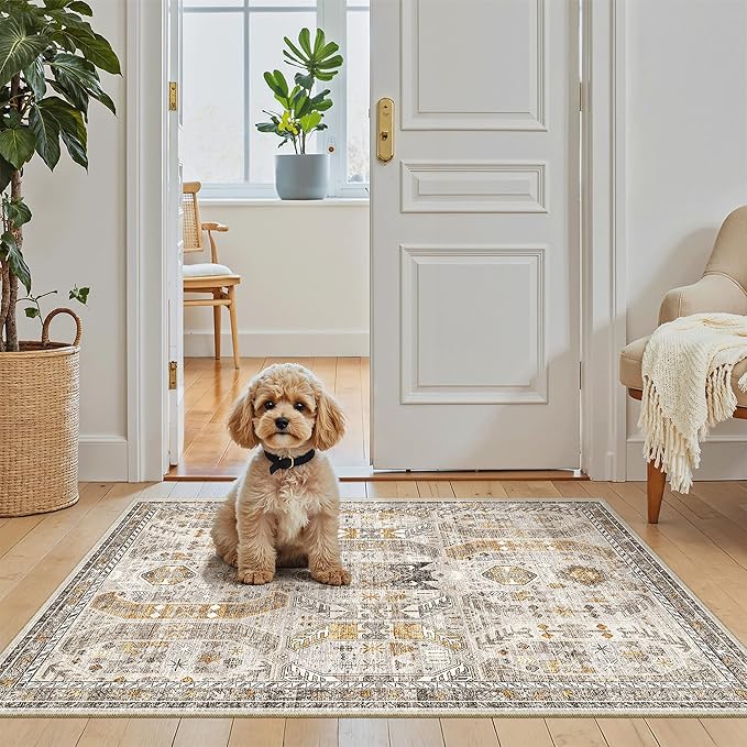 Madane Washable Area Rug 2x3, Small Entryway Rug Non-Slip Vintage Door Mat by Madane