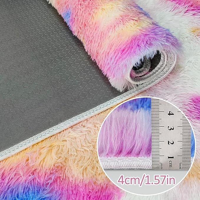 Fluffy Colorful Rug for Bedroom 2x6 ft Kawaii Tie-Dyed Area Rug Non Slip Cute - Image 2