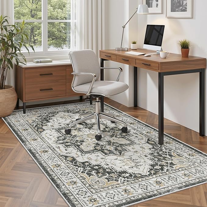 Madane Area Rug 4x6 Washable Rugs: Vintage Living Room Rug Soft Low Pile Non - Image 2