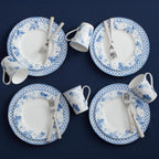 Mikasa Kiley Bone China Lightweight Chip Resistant 16 Piece Dinnerware Set, Service for 4,Blue and White
