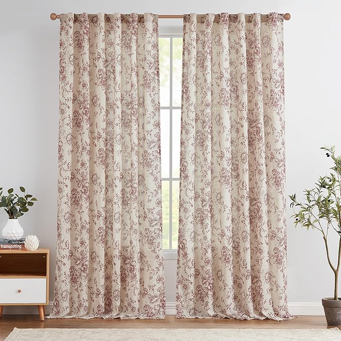 jinchan Linen Blend Curtain Floral Curtains by JINCHAN