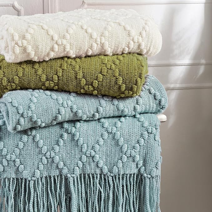 BOURINA Olive Throw Blanket 50 x70 Inches Jacquard Argyle Throw Textured Solid - Image 6