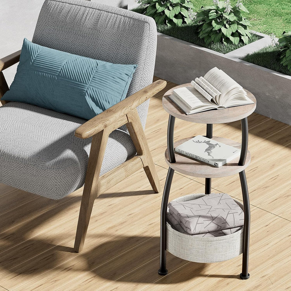 Round Side Table for Living Room with Storage Basket, 11.81in