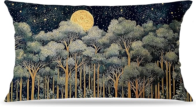Rustic William Morris Night Forest Green Moon Decor Pillow Covers 12x20 by Unknown