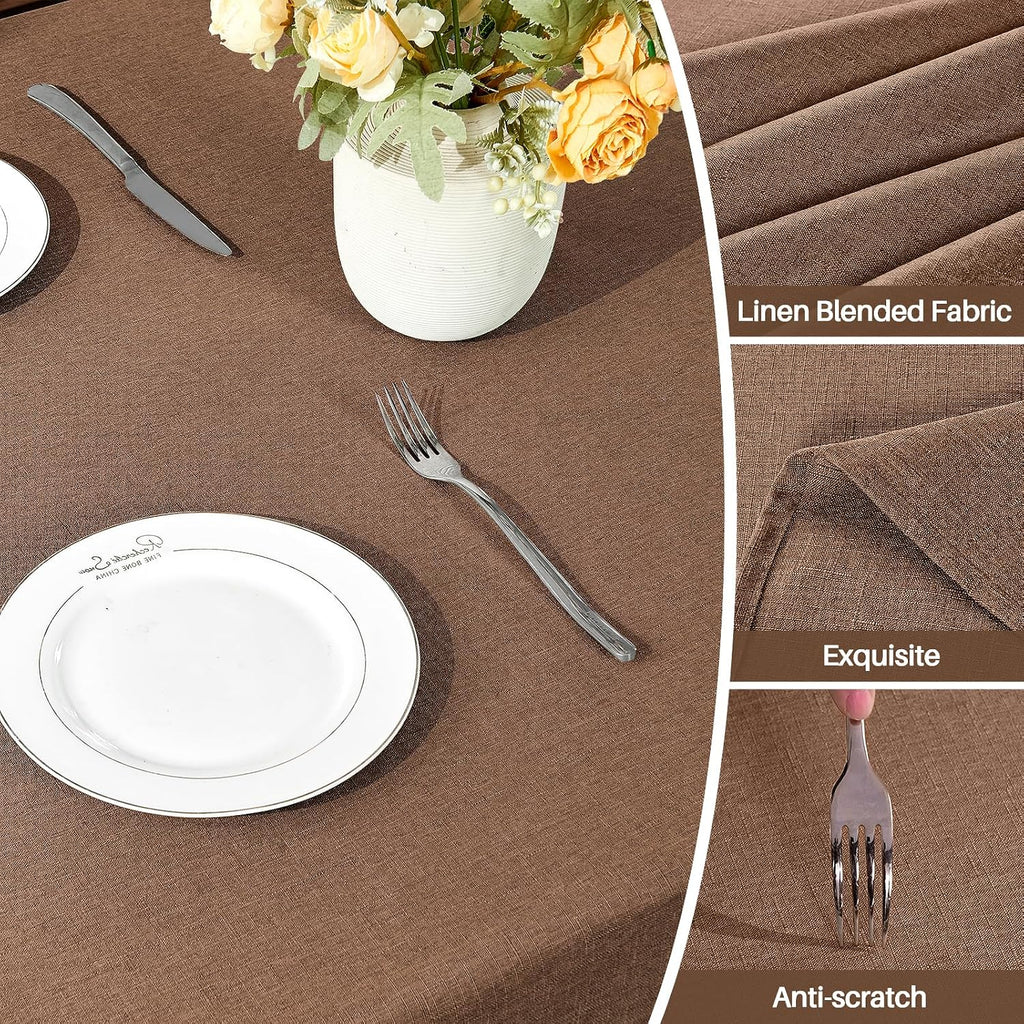 IVAPUPU Textured Linen Rectangle Table Cloth, Coffee, 52 x 70 Inch