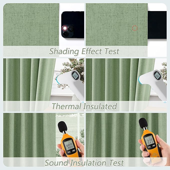 Guken Light Sage 100% Blackout Linen Curtains 90 Inch Length 2 Panels Set - Image 5