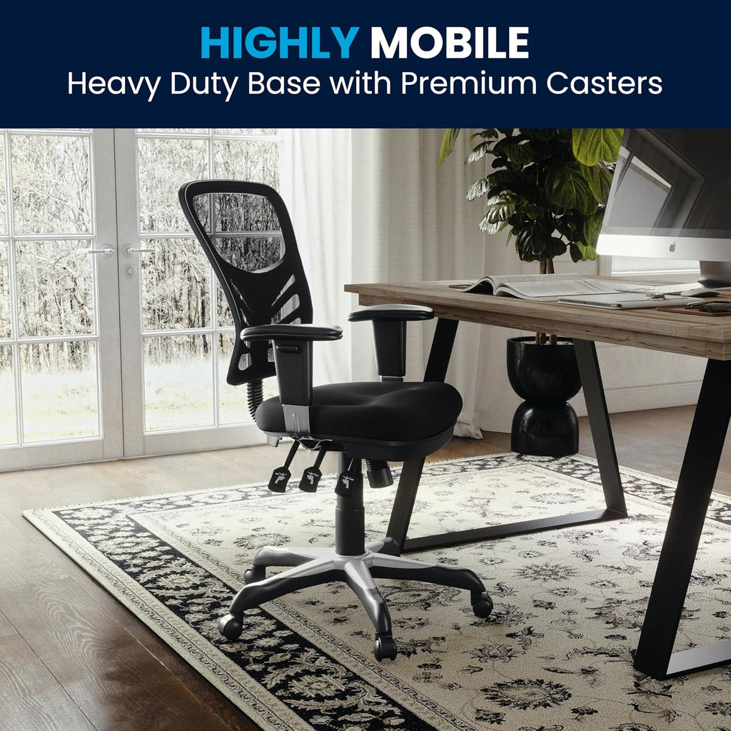 Flash Furniture Mid-Back Black Mesh Multifunction Executive Swivel Ergonomic Office Chair with Adjustable Arms