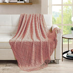 BOURINA Coral Pink Throw Blanket 50 x70 Inches Jacquard Argyle Throw Textured - Image 3