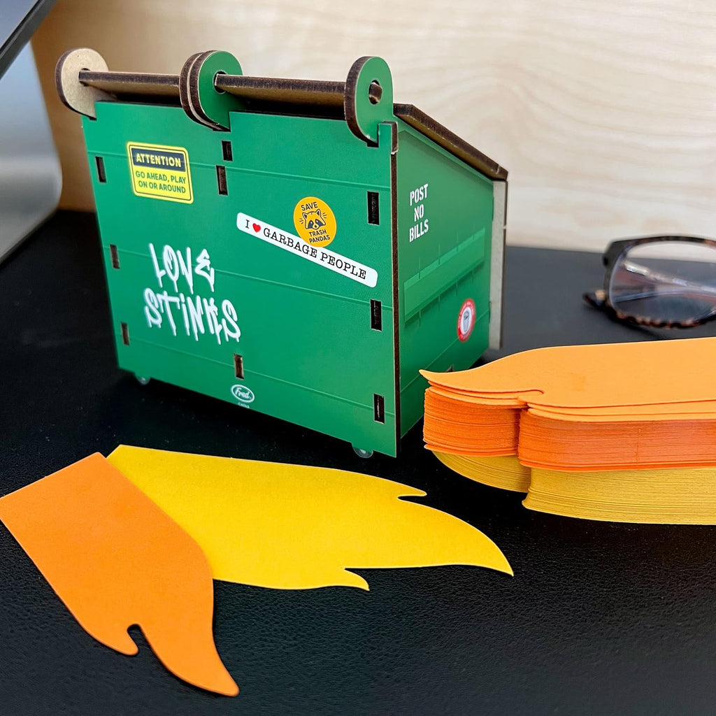 Genuine Fred The Original DESK DUMPSTER Pencil Holder with Flame Note Cards