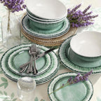 Melamine Dinnerware Set of 18 Pcs Dinner Dishes Set, Lightweight Unbreakable for Indoor and Outdoor Use, BPA Free, Dishwasher Safe, Sage Green