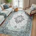 RELEANY Area Rugs 5'x8' Washable Non-Slip, Floral Vintage Distress Print by RELEANY