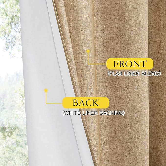 NICETOWN 100% Blackout Camel Linen Curtains 95 inches Length - Image 5