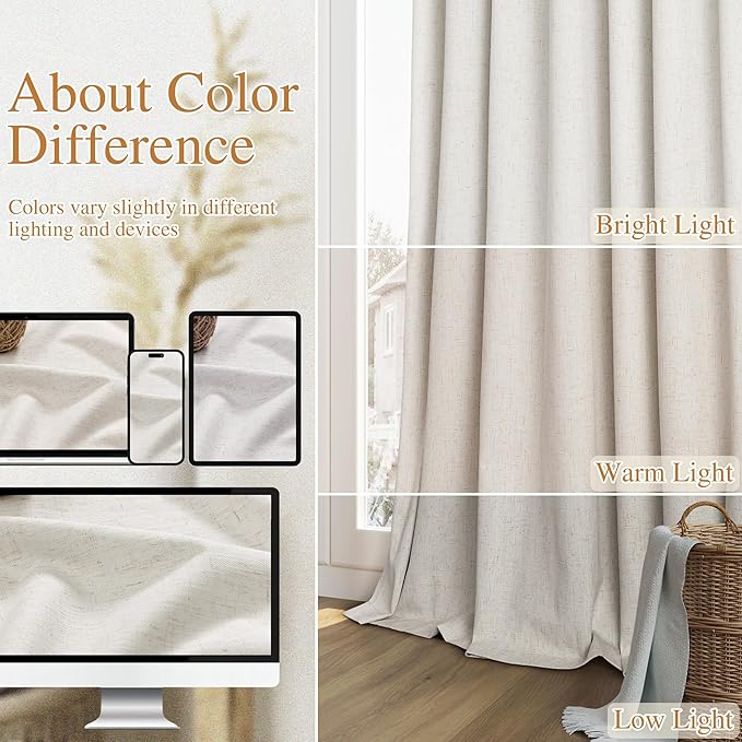 Guken 90 Inch Long Boho 100% Blackout Linen Curtains - Image 7