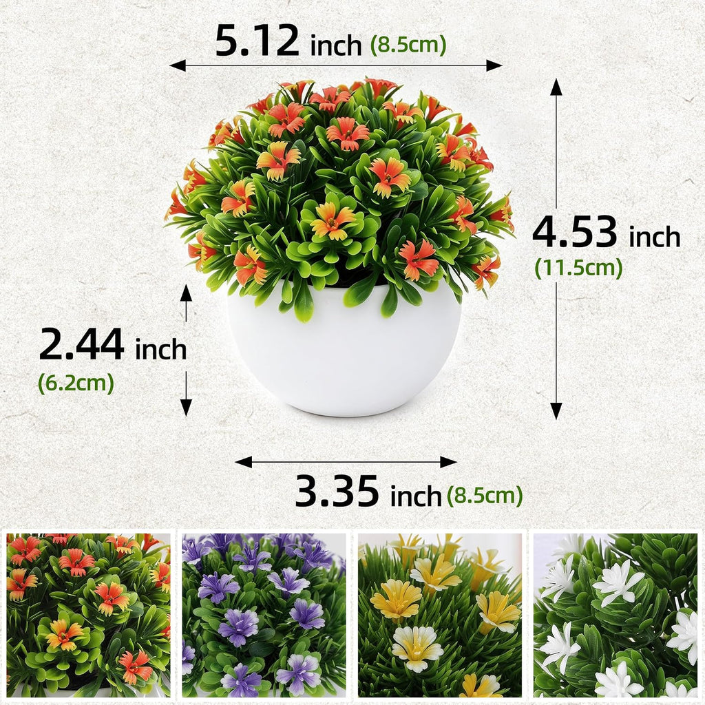 6 Pack Small Artificial Flowers in Pots, Realistic Faux Fake Potted Plants