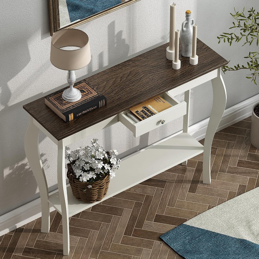 ChooChoo 39" Narrow Farmhouse Entryway Table with Drawer, Soft White