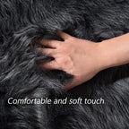 Latepis Dark Grey Round Rugs 4ft Circle Faux Fur Rug Washable Fluffy Furry Boho - Image 4
